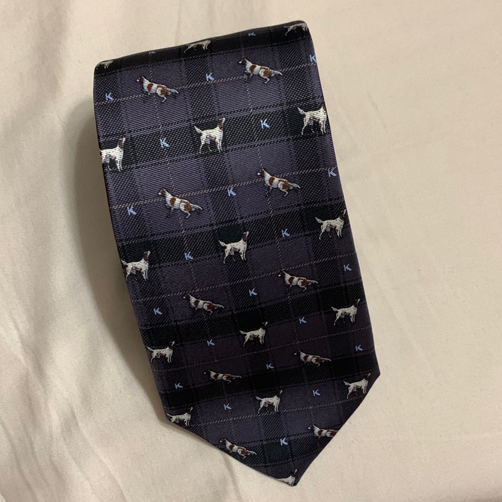Dog pattern navy tie